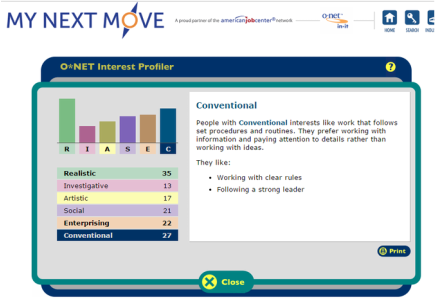 O*NET Interest Profiler at My Next Move